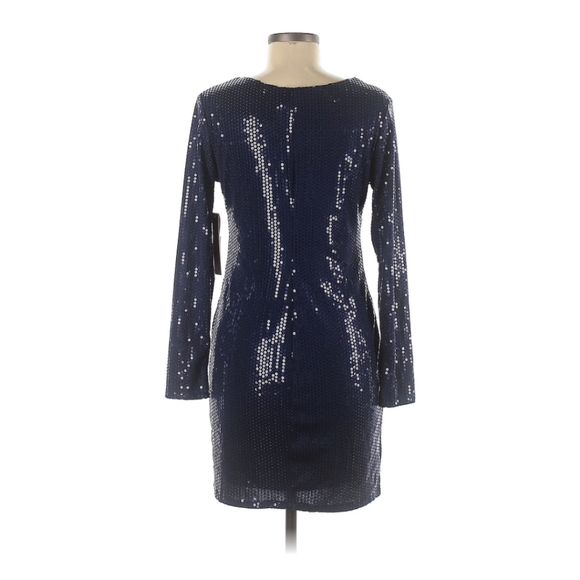 AQUA Deep V Sequin Embellished Dress in Navy - Picture 3 of 6